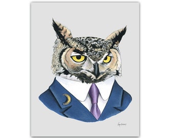 Horned Owl art print by Ryan Berkley 5x7