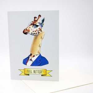 Cartão de melhoras - Cartão de girafa - Sinta-se melhor - Ilustração de Berkley - Cartão de humor - Cartão de felicitações - Ryan Berkley - Dapper Animals