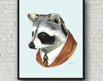 Oversized Raccoon Gentleman print - Ryan Berkley Illustration - 16x20 or 20x28 - Modern Decor - Modern Nursery - Modern Kids - Woodland