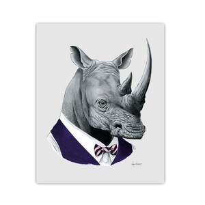 Rhino art print - Rhinoceros - Modern kid art - Animals in Clothes - Animal Art - Modern Decor - Ryan Berkley Illustration 5x7