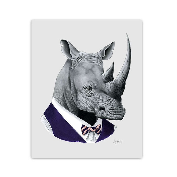 Rhino art print - Rhinoceros - Modern kid art - Animals in Clothes - Animal Art - Modern Decor - Ryan Berkley Illustration 5x7