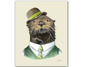 Otter art print - Animal art - Nursery art - Nursery decor - Animals in Clothes - Children's art - Ryan Berkley Illustration 8x10