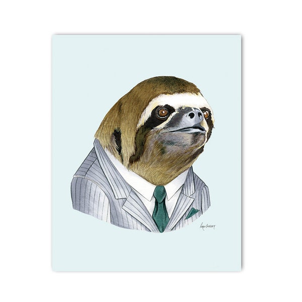 Sloth Portrait animal art print by Ryan Berkley 5x7