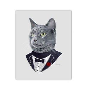Grey Cat art print - Animals in Clothes - Animal Art - Gray Cat - Pet Portrait - Tuxedo Tshirt -  Ryan Berkley Illustration