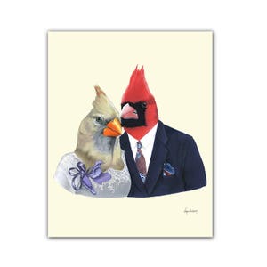 Cardinal Pair Print - 11x14 - Ryan Berkley Illustration - Anniversary Gift - Dapper Animals - Wedding Gift - Animal Portait