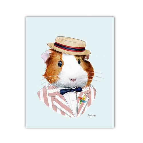 Guinea Pig art print - Pet Portrait - Animals in Clothes - Animal Art - Modern Decor - Apartment Art - Ryan Berkley Illustration 5x7