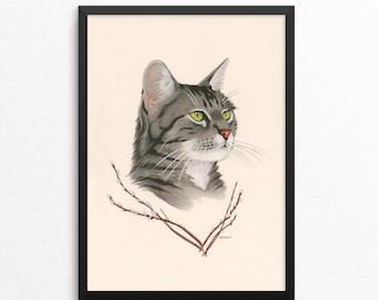 Tabby Cat / Willow - Nature Art - Cat Art - Gallery Wall - Animal Art - Plant Art - Ryan Berkley - Wall Art