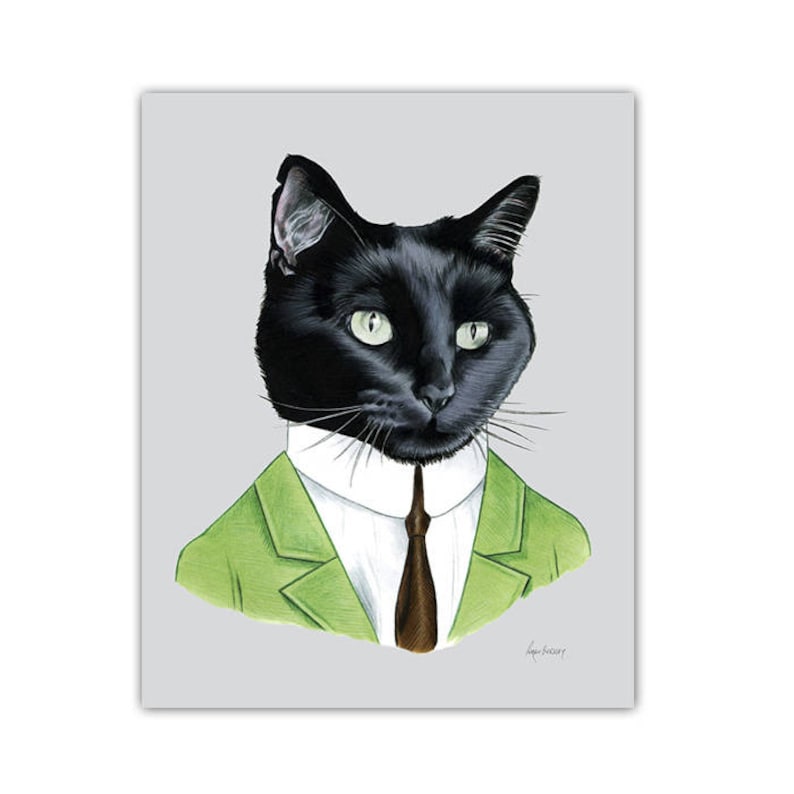 Impression dart Mister Black Cat Art de la pépinière Portrait danimaux de compagnie Animaux en vêtements Art animalier Ryan Berkley Illustration 8x10 image 1