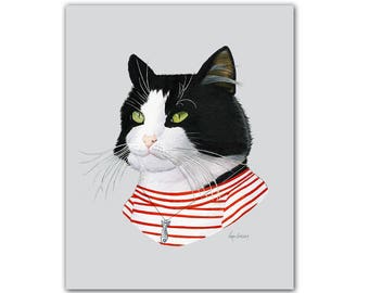 Konsttryck med smokingkatt - Modern barnkonst - Husdjursporträtt - Djur i kläder - Djurkonst - Modern inredning - Ryan Berkley Illustration 11x14