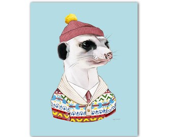 Cozy Meerkat art print  -  Animals in Clothes - Animal Art - Nursery Art - Animal Portrait - Ryan Berkley Illustration 8x10