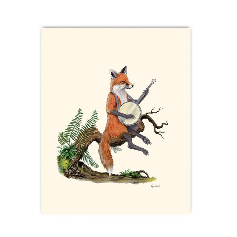 Fox Musician The Enthusiasts print Banjo Gallery Wall Animal Art Woodland Nursery Kids Room image 2