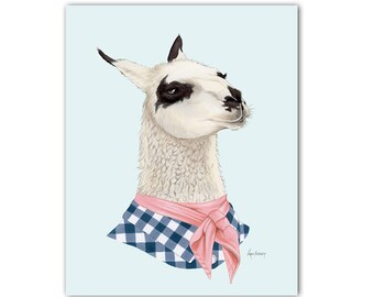 Tirage d’art Llama Lady - Animaux en vêtements - Art animalier - Thème de la pépinière de ferme - Ryan Berkley Illustration