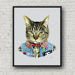 Oversized Punk Cat print - Ryan Berkley Illustration - 16x20 or 20x28 - Modern Decor - Modern Nursery - Modern Kids - Cat Portrait