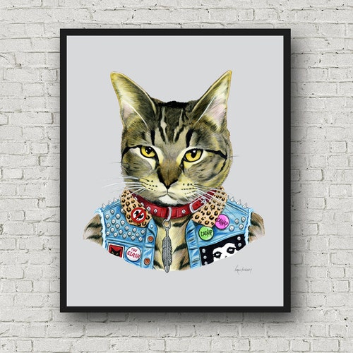 Oversized Punk Cat print - Ryan Berkley Illustration - 16x20 or 20x28 - Modern Decor - Modern Nursery - Modern Kids - Cat Portrait