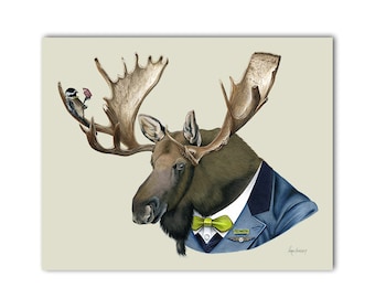 Moose art print 8x10 - Berkley Bestiary - Dapper Animals - Nursery Art - Kid Decor - Ryan Berkley - Berkley Illustration - Animal Portrait