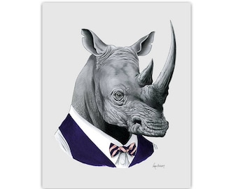 Rhino art print - Rhinoceros - Modern kid art - Animals in Clothes - Animal Art - Modern Decor - Ryan Berkley Illustration 8x10
