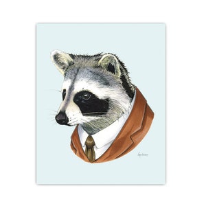 Waschbär Tier Print - Moderne Kinderkunst - Kunstdruck - Kinderzimmer - Tiere in der Kleidung - Rayon Berkley Illustration 20x30