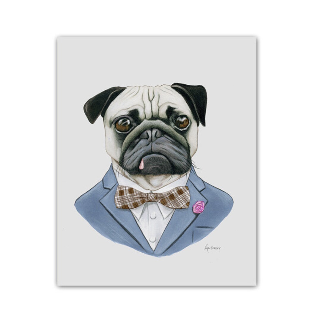 Pug Dog Art Print by Ryan Berkley 5x7 - Etsy