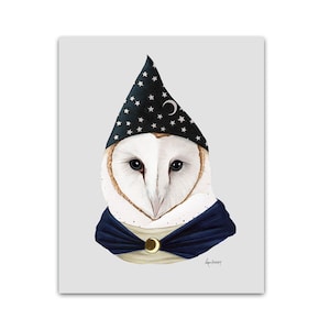 Wizard Barn Owl animal print - modern kid art - art print - modern nursery - animals in clothes - Ryan Berkley Illustration 8x10