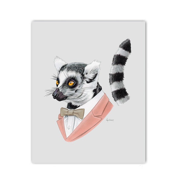 Lemur art print - Animals in Clothes - Animal Art - Ryan Berkley Illustration