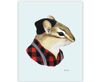 Chipmunk - animal print - modern kid art - woodland nursery - modern nursery - animals in clothes - animal artwork - Ryan Berkley 8x10