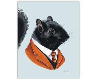 Black Squirrel art print 11x14