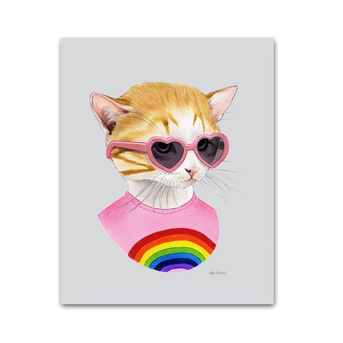 Rainbow Kitten art print - Cat art - Pet Portrait - Animals in Clothes - Animal Art - Modern Nursery - Ryan Berkley Illustration 5x7