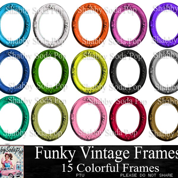 Funky Vintage Frame Clipart Printable, Funky Vintage Frames Collage Sheet Printable, Funk Vintage Frame Scrapbooking Elements, Art Journal