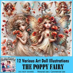 The Poppy Fairy - Clipart - Digitale Bilder - Ephemera - PNG Bilder - Kunstpuppen - Kunstpuppen Illustrationen - Kommerzielle Nutzung