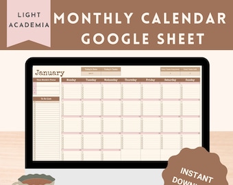 Light Academia Google Sheets | Digital Calendar | Todo List | Academic Planner | Homeschool Planner | Task Tracker | Project Management