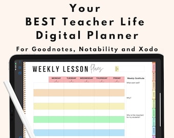 Best Teacher Life Digital Planner w/ Digital Stickers- Undated Planner with Well-Being and Productivity Tools for Classroom Organization