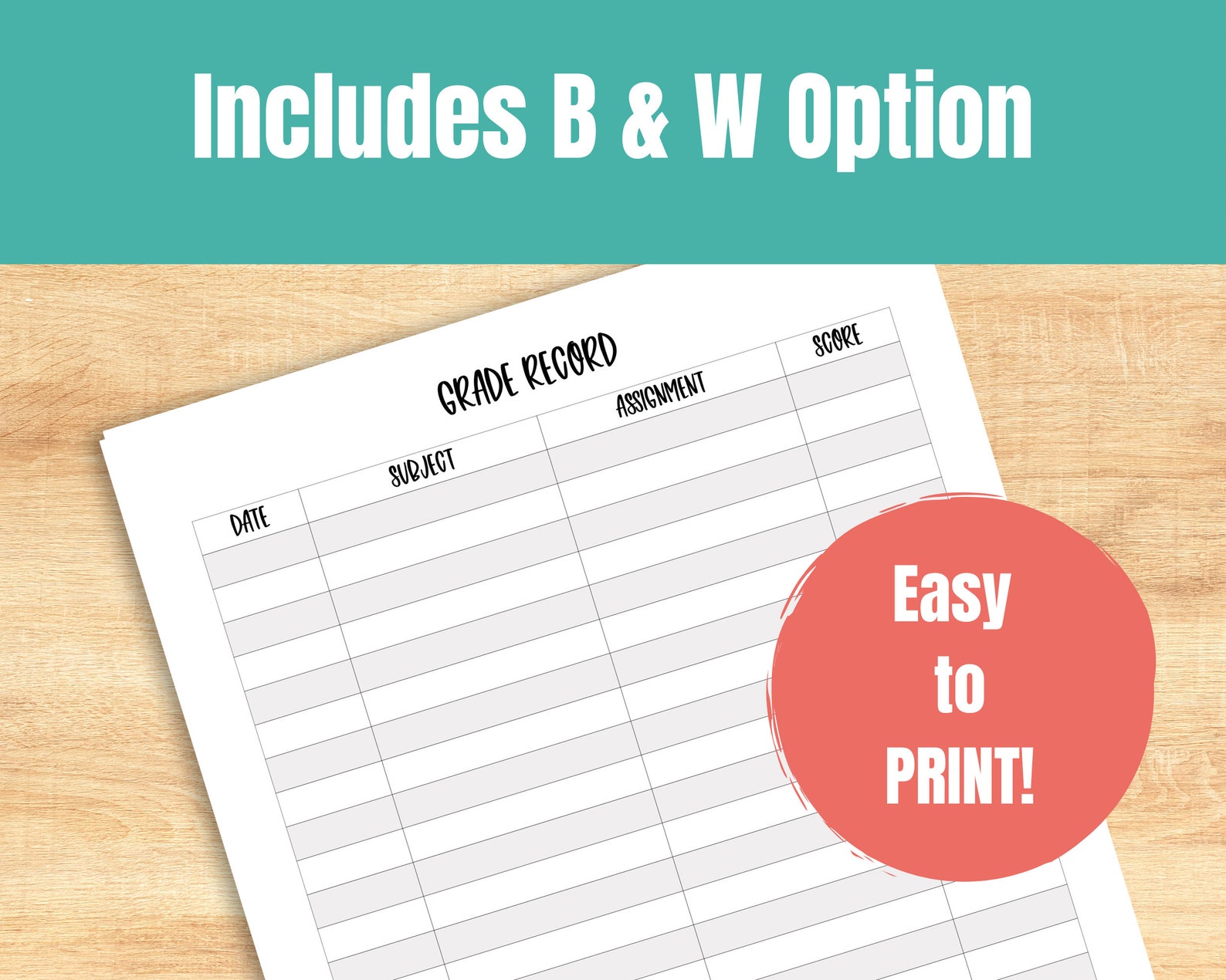 Printable Homeschool Grade Book, Grade Sheet PDF, Instant Download ...