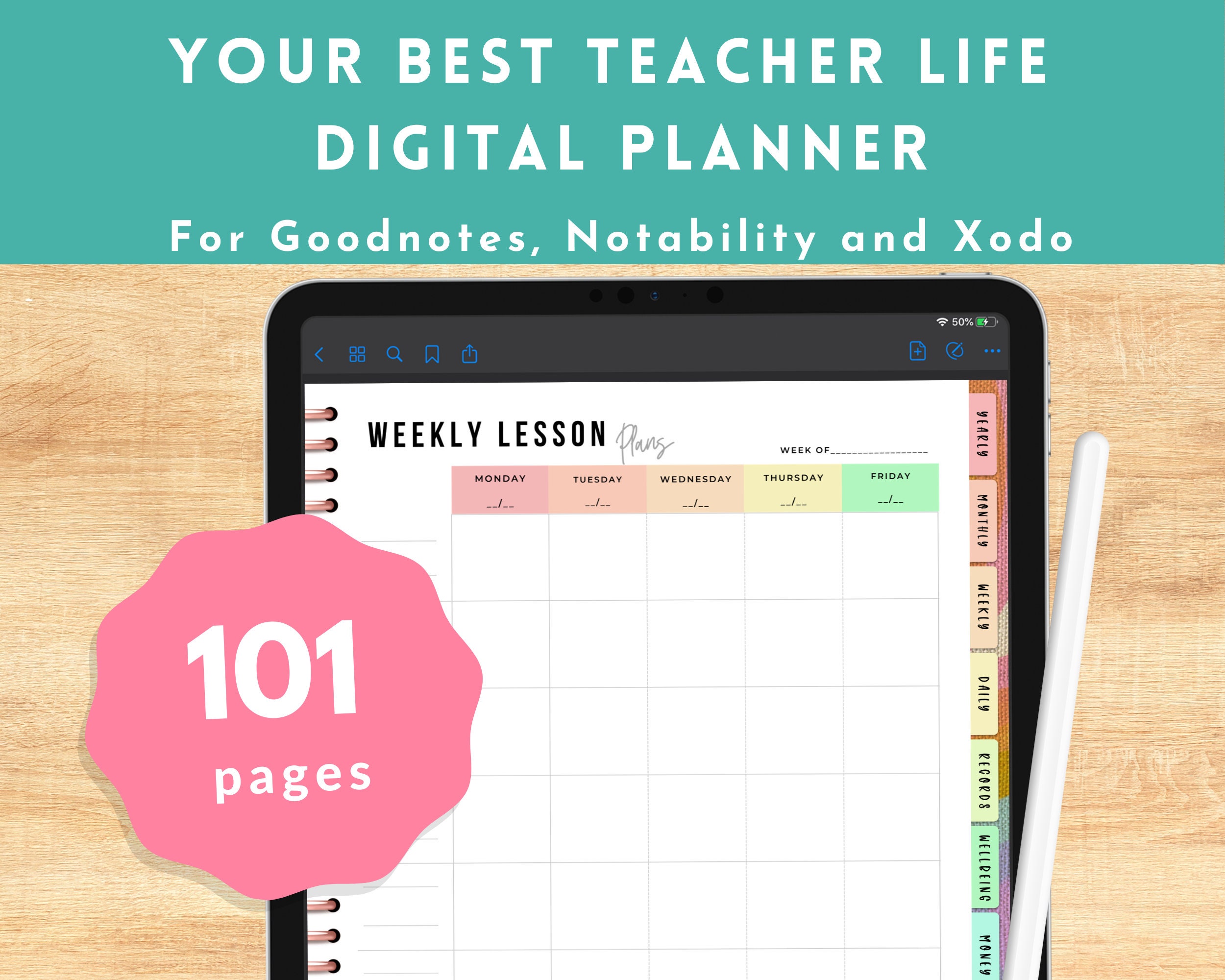 Best Teacher Life Digital Planner W/ Digital Stickers Undated Planner ...