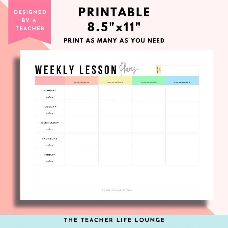 lesson plan template, weekly lesson planner, printable planner, homeschool planner, PDF file, lesson plan sheet, Goodnotes lesson planner, image 3