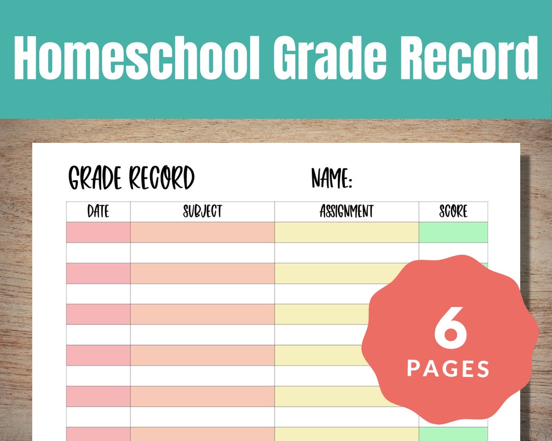Printable Homeschool Grade Book, Grade Sheet PDF, Instant Download ...