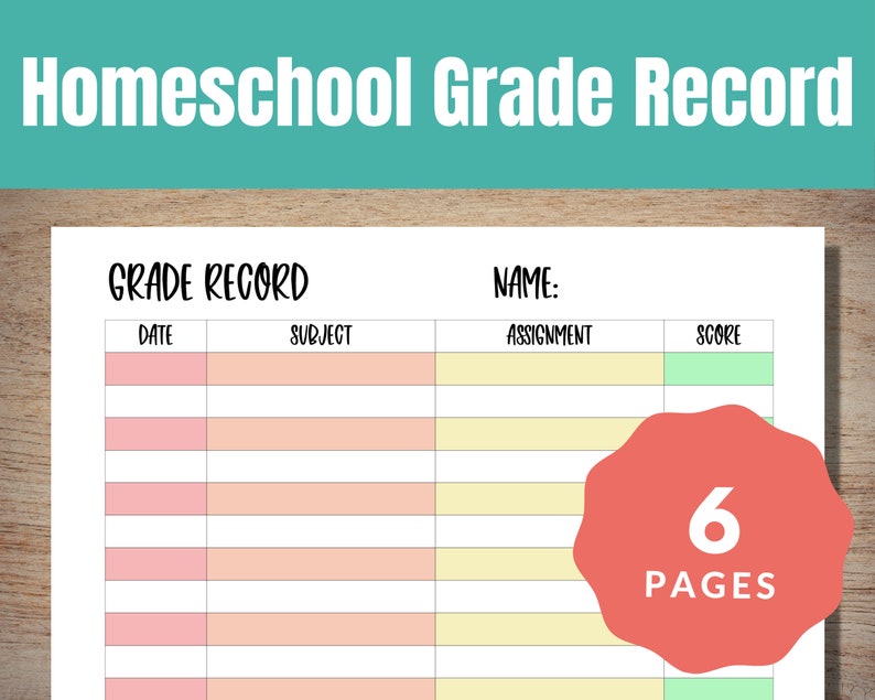 Printable Homeschool Grade Book, Grade Sheet PDF, Instant Download ...