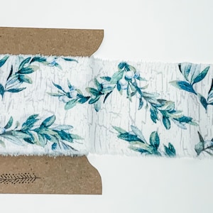 Light Blue Winter Berry Cotton Fabric Strip, Blueberry Fabric Strip, Cotton Fabric Strip, Blue and Green Floral Fabric Strip, Junk Journal