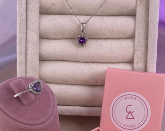 Pulsera y anillo morado de acero inoxidable para el Día de las Madres, Conjunto de joyas de amor morado para novia, Regalo de boda para novia, Corazón real