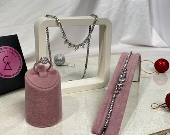 Set aus silbernen Armbändern und Ringen aus Edelstahl für den Muttertag, silbernes Liebesschmuckset für die Freundin, 777 Love-Halsketten- und Armbandset