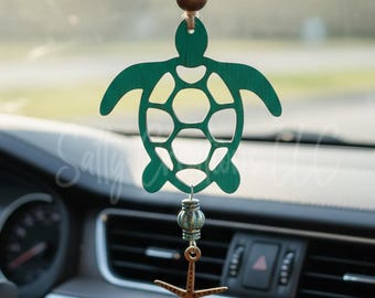 Wooden Sea Turtle Car Charm, Handmade