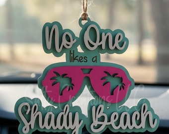 Shady Beach Wooden Car Charm - Coastal Teal & Pink Decor