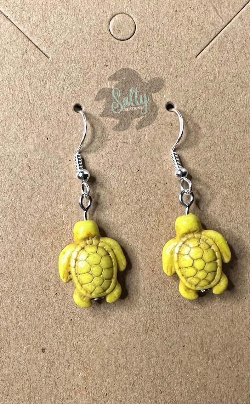 Handmade Sea Turtle Earrings, Magnesite Stone, Sterling Silver Hooks - Etsy