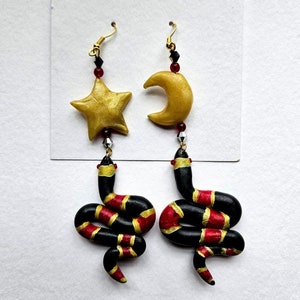 Celestial Snake Gold Dangle Mismatched Earrings