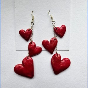 Cute Love Red Heart Stacked Dangle Earrings