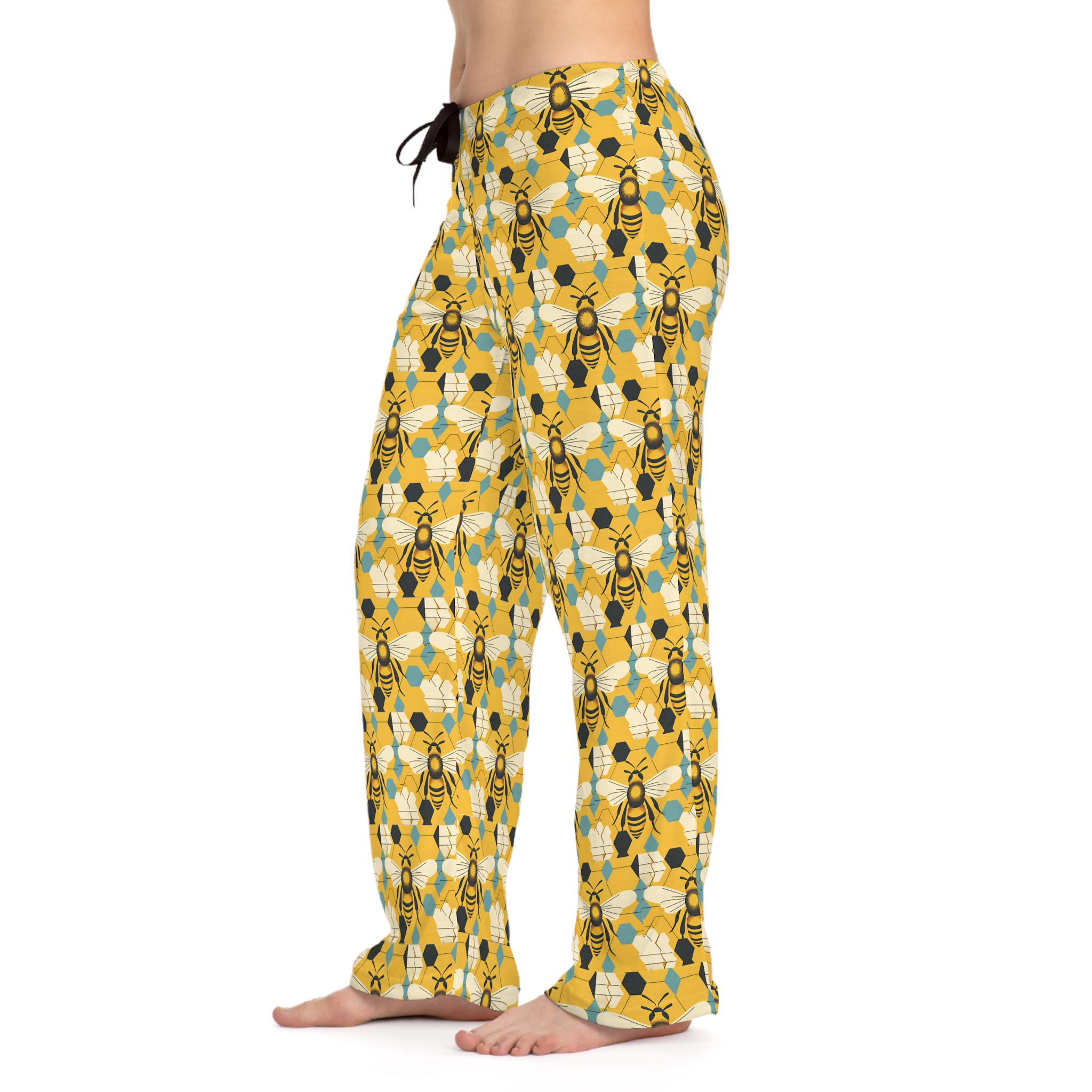 Bee Print Pajama Pants, Abstract Women's Loungewear, Insect Lover Gift ...