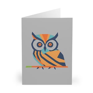 Cartes de voeux hibou, motif abstrait coloré, paquet de 5 cartes de correspondance vierges, ensemble de papeterie unique, anniversaire, cartes de remerciement