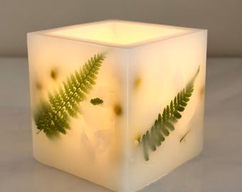 Floral Pillar Candle with Dried Flowers | Natural Botanical Flower Scent Candle | Glows from Within | Handmade Wax Candle