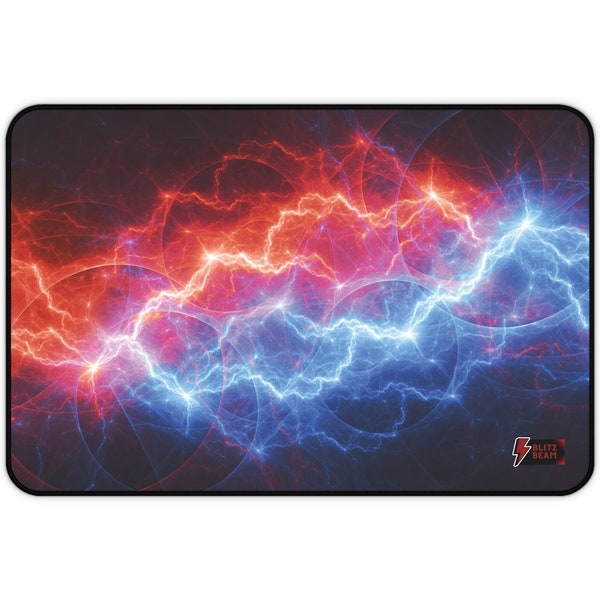 Red & Blue Desk Mat Mouse Pad That Illuminates, Cool Lightning Design, Perfect for Any Office, Gaming Room, Gaming Accessories, Gamer Decor