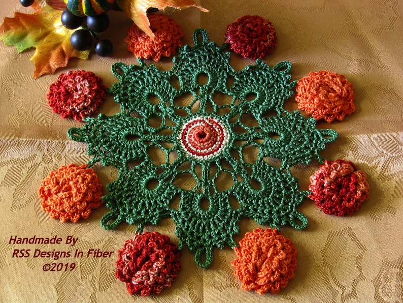 Burnt Orange N Copper Flower Doily  Fall Autumn Flower Decor image 0