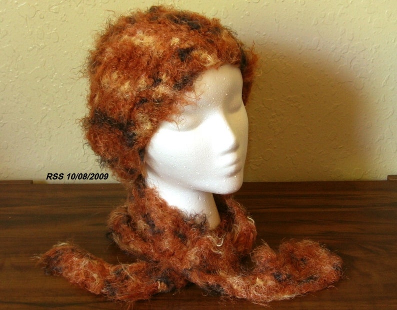 Red Brown Scarf and Hat Set  Handmade Crochet in Hickory Red image 0